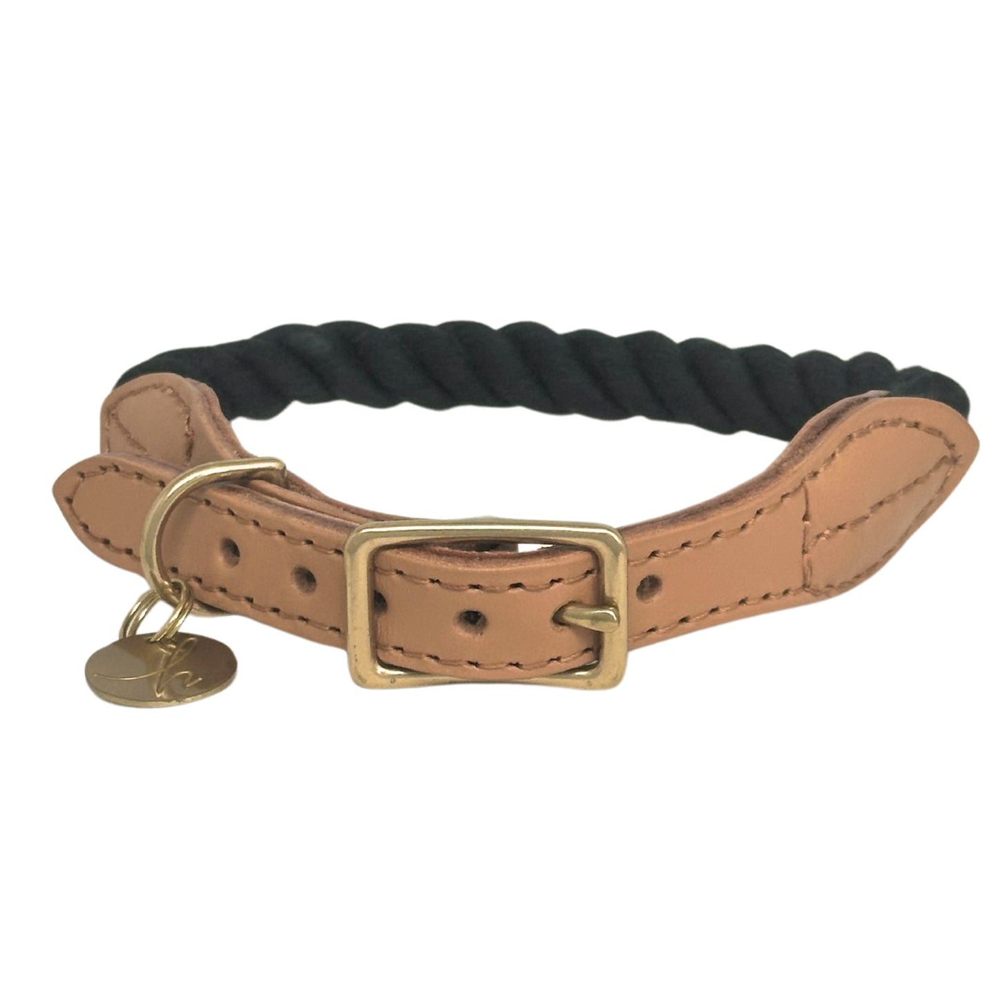 Black Rope & Leather Dog Collar & Leash Bundle