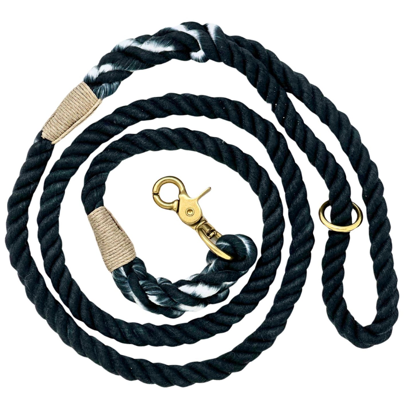 Black Rope & Leather Dog Collar & Leash Bundle