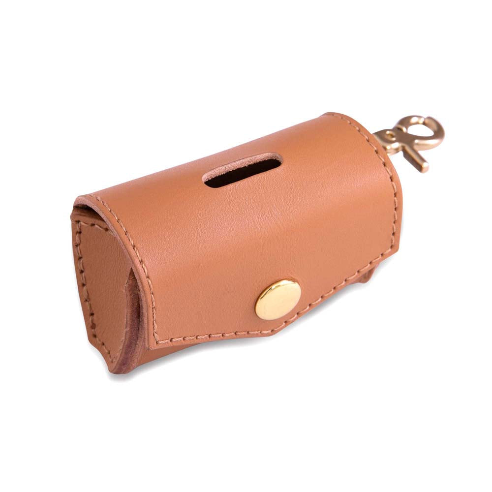 Tan Luxury Leather Poop Bag Holder