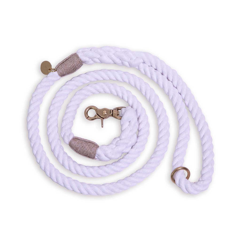 White Rope & Leather Dog Collar & Leash Bundle